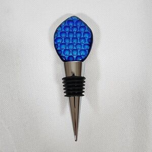 Wine Bottle Stopper: Blue Dichroic Handmade Fused Glass Art Holiday Gift